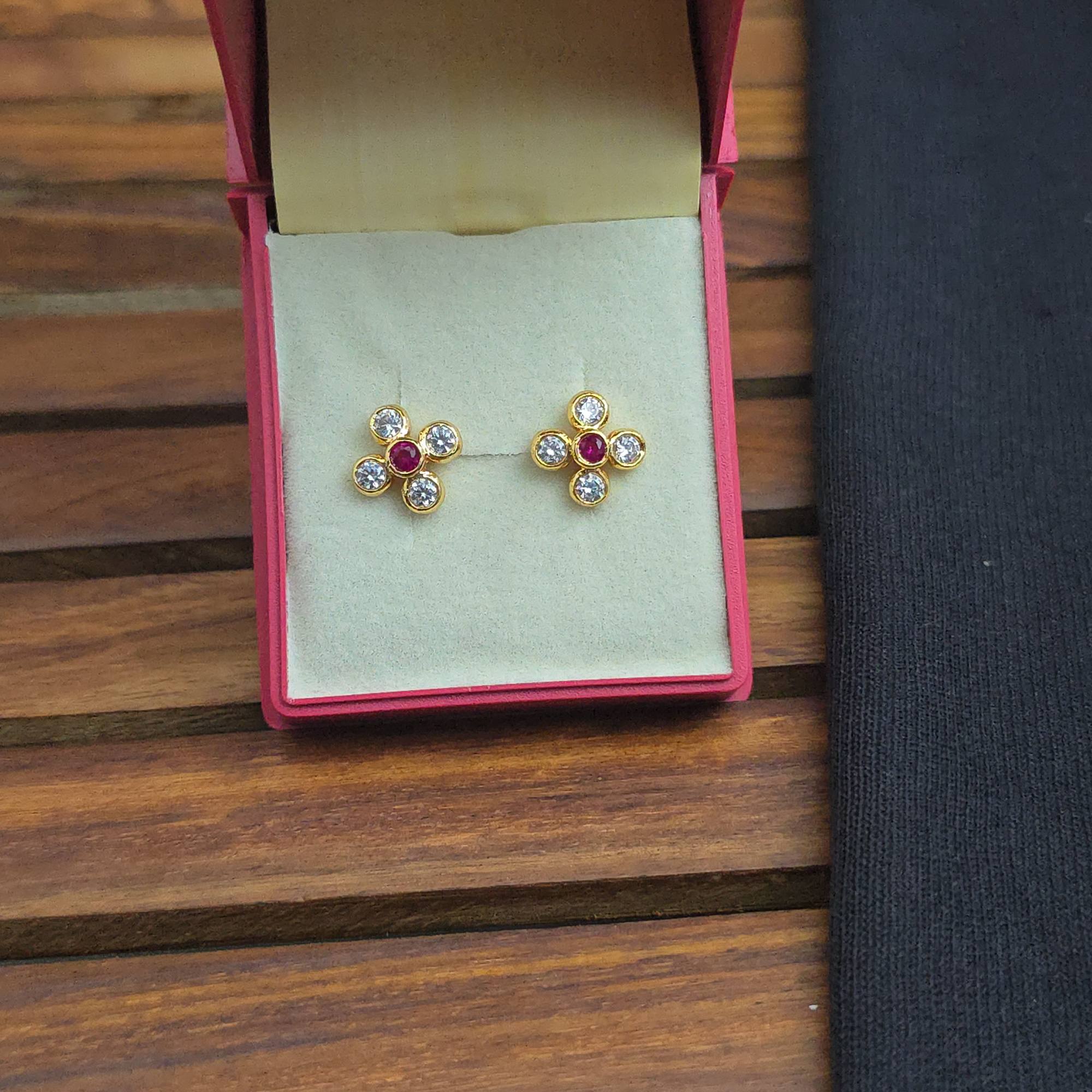 5 Stone Stud Screw Back Earring 