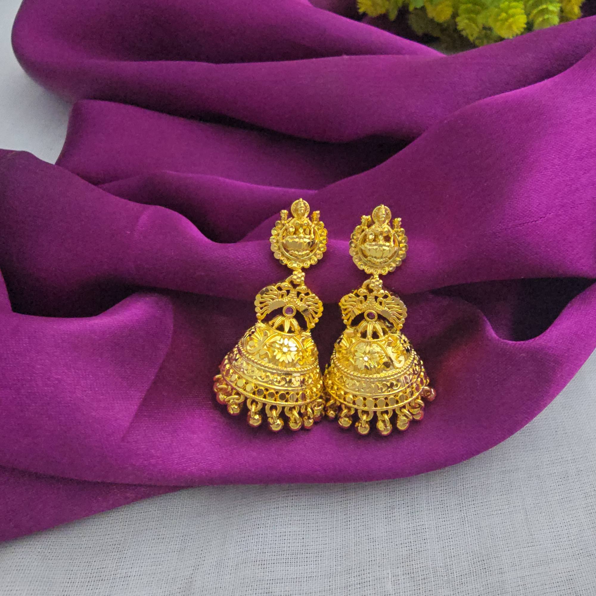 GRT Gold Earring look Lakshmi Jhumka medium size 