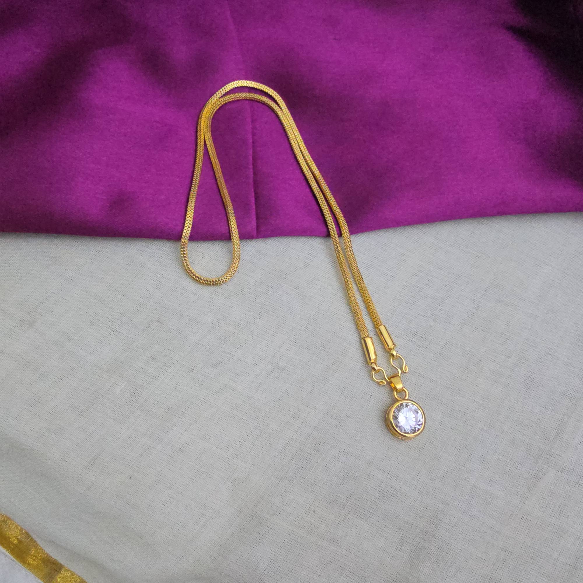 Single Stone Diamond Replica Pendant Short Chain 18"inches 