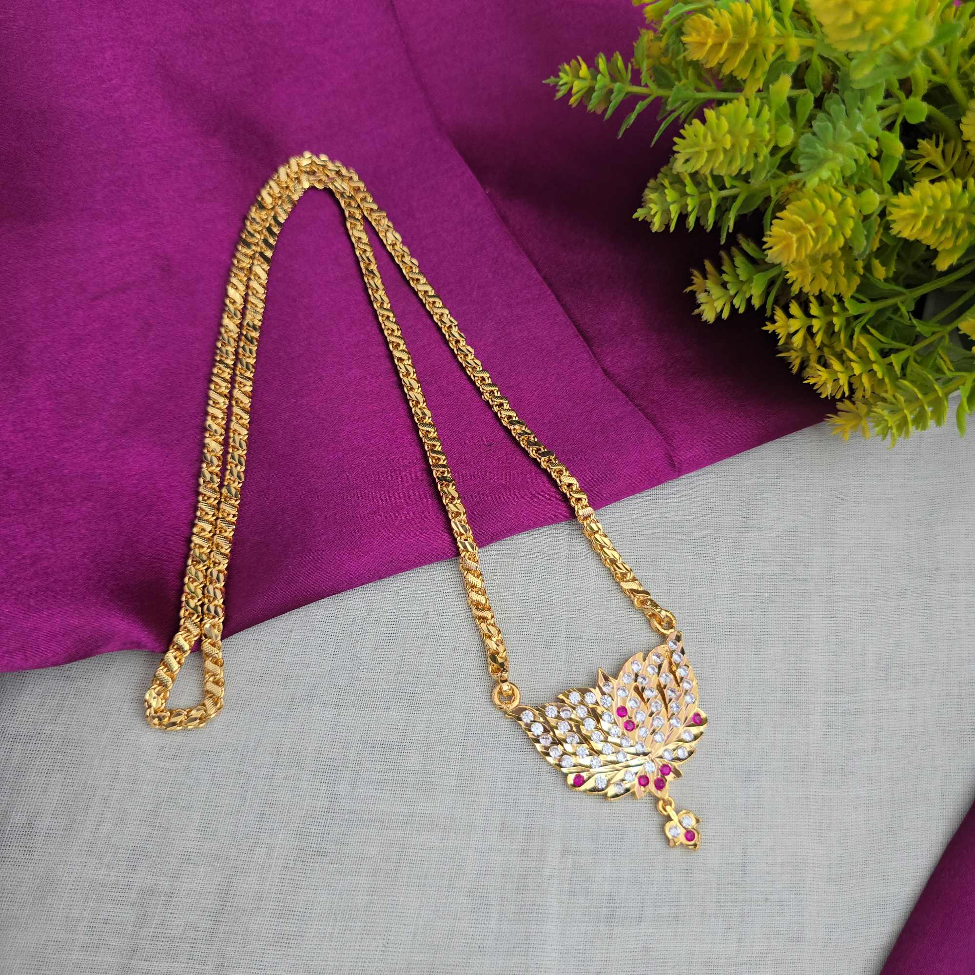 Lotus Design Impon Stone Dollar Chain 26"inches Long 