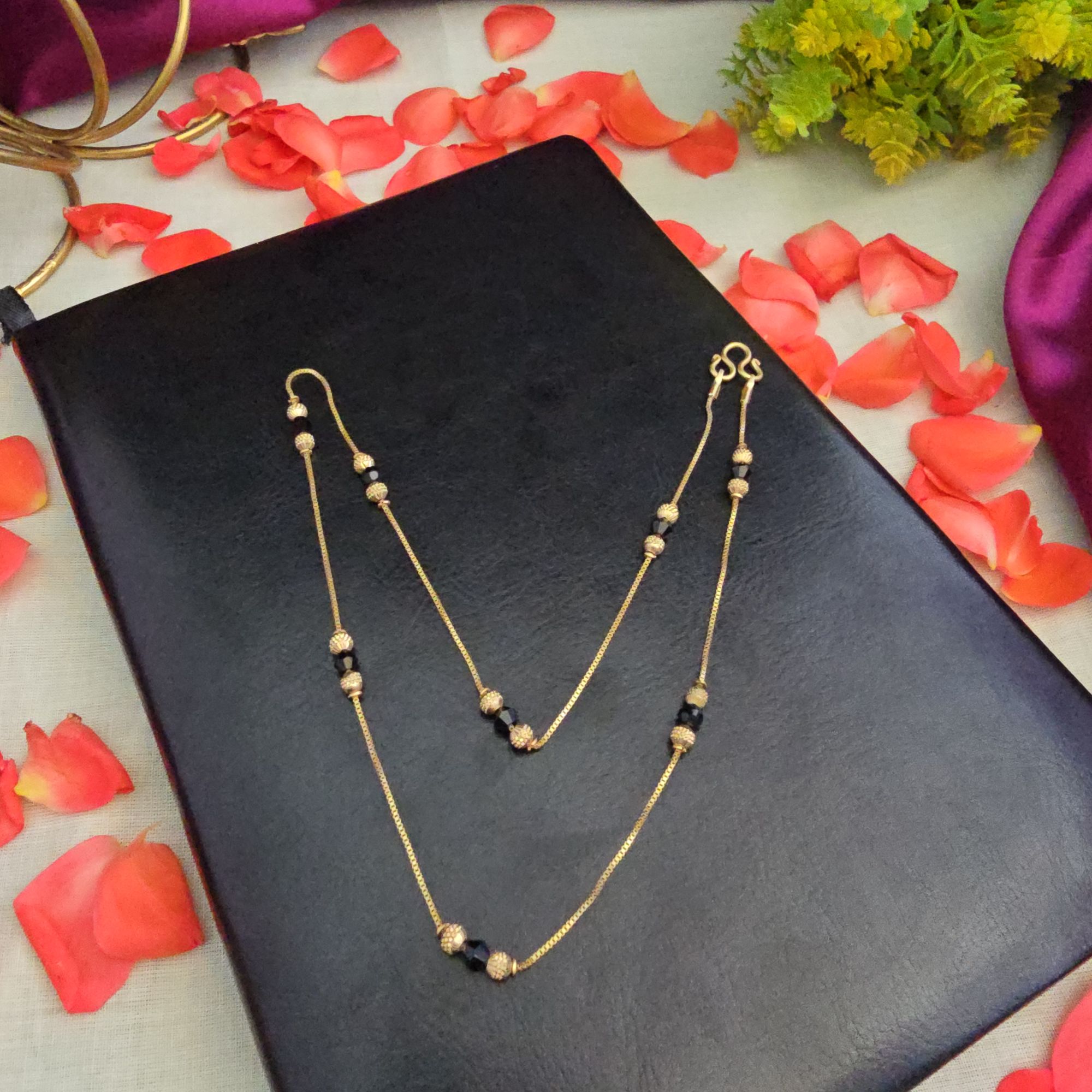 Pure Impon Unpolished Black Beads 18"inches 