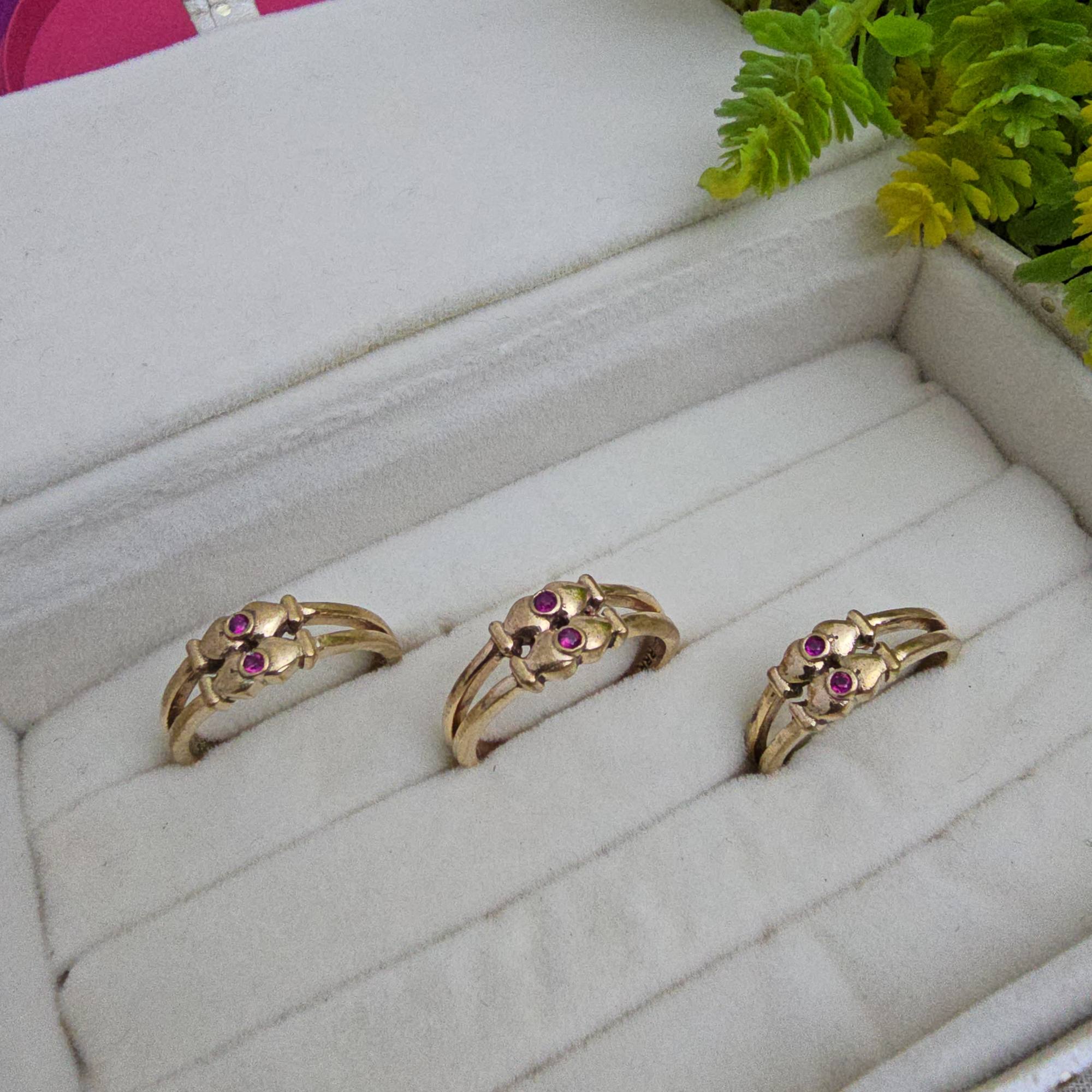 Pure Impon Unpolished Ring 2 Ruby stone 