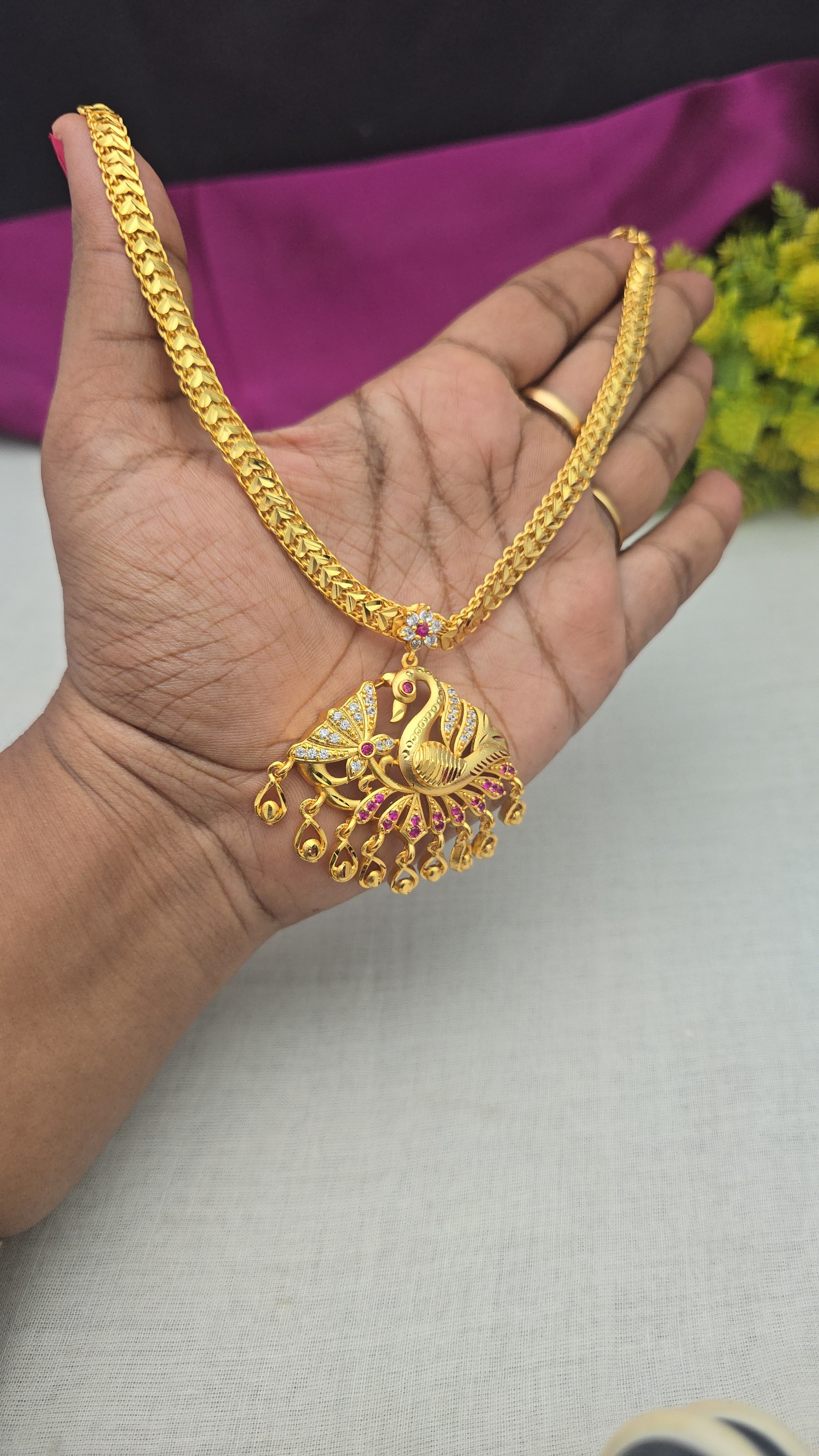 One Gram Forming finish AD Stone Peacock Necklace