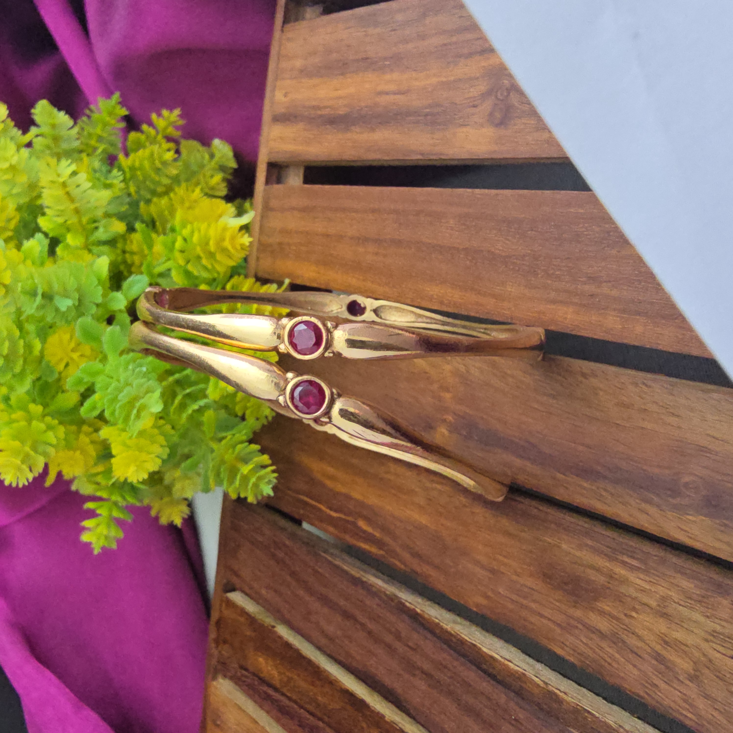 Pure Impon Unpolished Bangles With Ruby Stone 